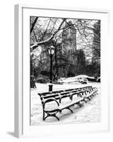 A Bench and Lamppost Snow in Central Park-Philippe Hugonnard-Framed Photographic Print