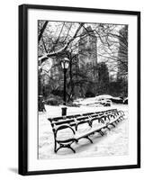 A Bench and Lamppost Snow in Central Park-Philippe Hugonnard-Framed Photographic Print