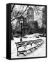 A Bench and Lamppost Snow in Central Park-Philippe Hugonnard-Framed Stretched Canvas