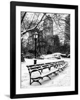 A Bench and Lamppost Snow in Central Park-Philippe Hugonnard-Framed Photographic Print