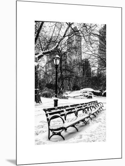 A Bench and Lamppost Snow in Central Park-Philippe Hugonnard-Mounted Art Print