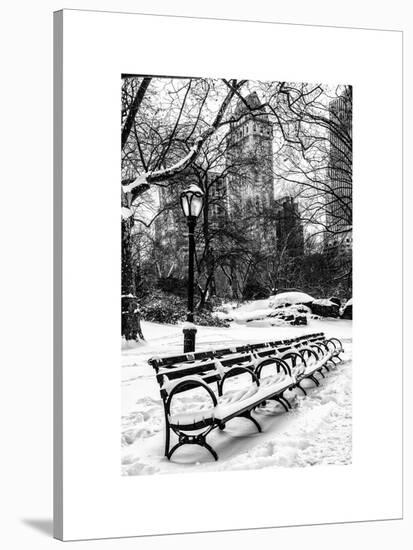 A Bench and Lamppost Snow in Central Park-Philippe Hugonnard-Stretched Canvas