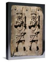 A Benin Bronze Plaque with Two Relief Figures, circa 1600-null-Stretched Canvas