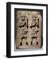 A Benin Bronze Plaque with Two Relief Figures, circa 1600-null-Framed Giclee Print