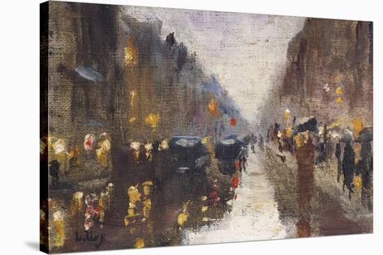 A Berlin Street in the Rain with Traffic; Berliner Strasse Beim Regen Mit Kutschen-Lesser Ury-Stretched Canvas