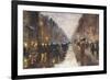 A Berlin Street in the Rain with Traffic; Berliner Strasse Beim Regen Mit Kutschen-Lesser Ury-Framed Giclee Print