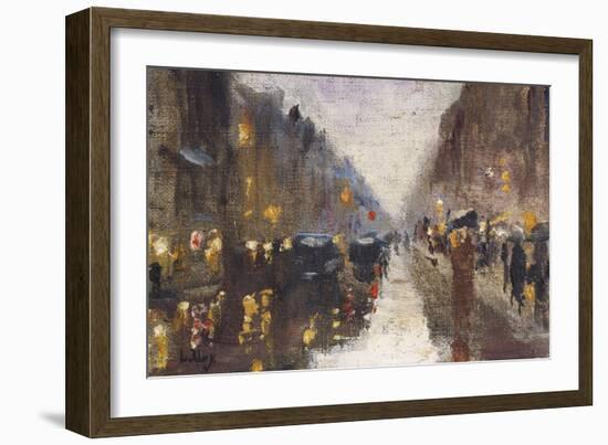 A Berlin Street in the Rain with Traffic; Berliner Strasse Beim Regen Mit Kutschen-Lesser Ury-Framed Giclee Print