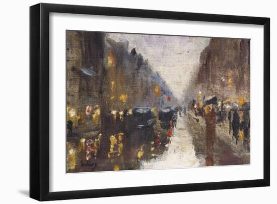 A Berlin Street in the Rain with Traffic; Berliner Strasse Beim Regen Mit Kutschen-Lesser Ury-Framed Giclee Print