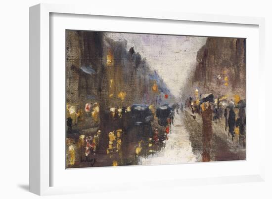 A Berlin Street in the Rain with Traffic; Berliner Strasse Beim Regen Mit Kutschen-Lesser Ury-Framed Giclee Print