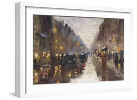 A Berlin Street in the Rain with Traffic; Berliner Strasse Beim Regen Mit Kutschen-Lesser Ury-Framed Giclee Print