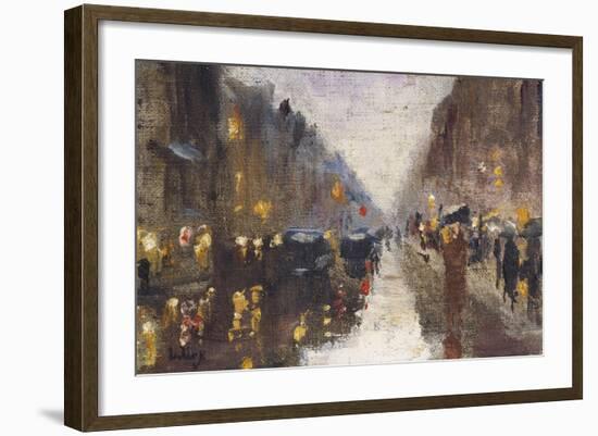 A Berlin Street in the Rain with Traffic; Berliner Strasse Beim Regen Mit Kutschen-Lesser Ury-Framed Giclee Print