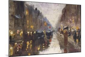 A Berlin Street in the Rain with Traffic; Berliner Strasse Beim Regen Mit Kutschen-Lesser Ury-Mounted Giclee Print