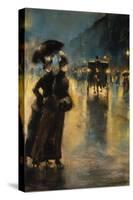 A Berlin Street Scene by Night with Coaches-Lesser Ury-Stretched Canvas