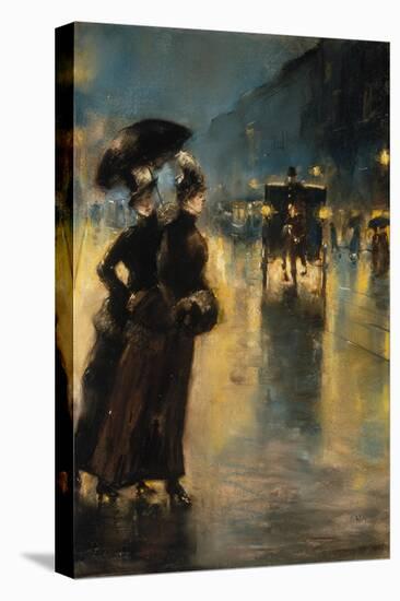 A Berlin Street Scene by Night with Coaches-Lesser Ury-Stretched Canvas