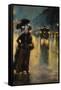 A Berlin Street Scene by Night with Coaches-Lesser Ury-Framed Stretched Canvas