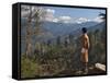 A Bhutanese Man in National Costume Views an Eastern Himalayan Mountain Range from the 11,000-Foot--Nigel Pavitt-Framed Stretched Canvas