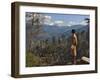 A Bhutanese Man in National Costume Views an Eastern Himalayan Mountain Range from the 11,000-Foot--Nigel Pavitt-Framed Photographic Print