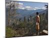 A Bhutanese Man in National Costume Views an Eastern Himalayan Mountain Range from the 11,000-Foot--Nigel Pavitt-Mounted Photographic Print