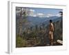 A Bhutanese Man in National Costume Views an Eastern Himalayan Mountain Range from the 11,000-Foot--Nigel Pavitt-Framed Photographic Print