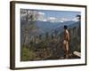 A Bhutanese Man in National Costume Views an Eastern Himalayan Mountain Range from the 11,000-Foot--Nigel Pavitt-Framed Photographic Print