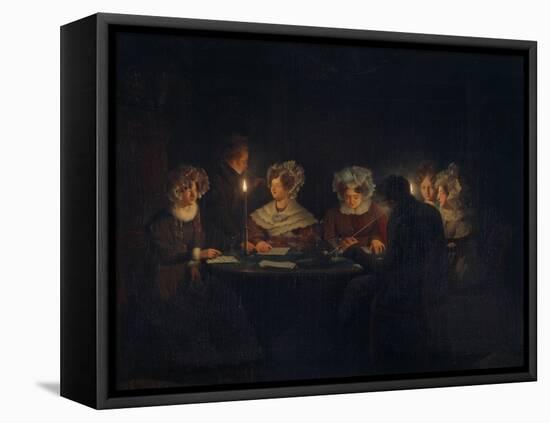 A Biedermeier 'Tischgesellschaft' (Table Society) Playing a Parlour Game by Candlelight, 1829-Petrus van Schendel-Framed Stretched Canvas