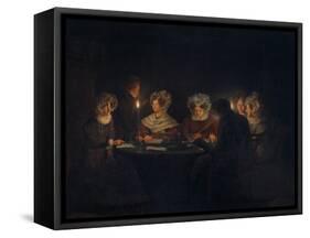 A Biedermeier 'Tischgesellschaft' (Table Society) Playing a Parlour Game by Candlelight, 1829-Petrus van Schendel-Framed Stretched Canvas