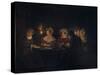 A Biedermeier 'Tischgesellschaft' (Table Society) Playing a Parlour Game by Candlelight, 1829-Petrus van Schendel-Stretched Canvas