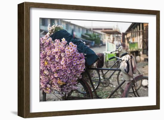 A bike loaded with fresh flowers at the flower market in Mandalay, Myanmar (Burma), Asia-Alex Treadway-Framed Photographic Print