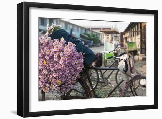 A bike loaded with fresh flowers at the flower market in Mandalay, Myanmar (Burma), Asia-Alex Treadway-Framed Photographic Print