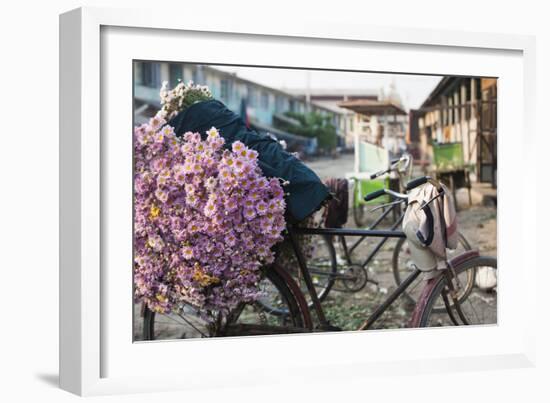 A bike loaded with fresh flowers at the flower market in Mandalay, Myanmar (Burma), Asia-Alex Treadway-Framed Photographic Print