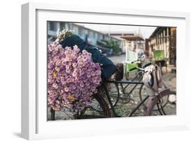 A bike loaded with fresh flowers at the flower market in Mandalay, Myanmar (Burma), Asia-Alex Treadway-Framed Photographic Print