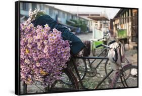 A bike loaded with fresh flowers at the flower market in Mandalay, Myanmar (Burma), Asia-Alex Treadway-Framed Stretched Canvas