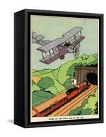 A Biplane and a Steam Train-null-Framed Stretched Canvas