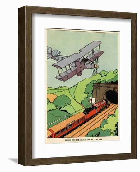 A Biplane and a Steam Train-null-Framed Photographic Print