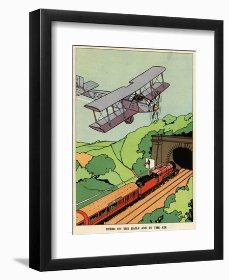 A Biplane and a Steam Train-null-Framed Photographic Print