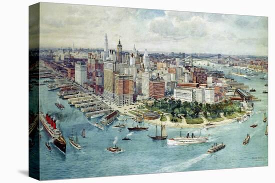 A Bird's Eye View of Lower Manhattan, 1911-Richard Rummell-Stretched Canvas