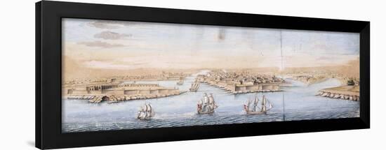 A Bird's Eye View of Valetta from the Sea, with Men-o-War entering the Harbour-null-Framed Giclee Print