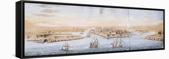 A Bird's Eye View of Valetta from the Sea, with Men-o-War entering the Harbour-null-Framed Stretched Canvas
