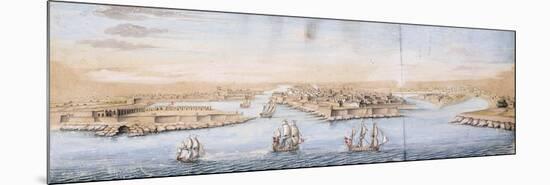 A Bird's Eye View of Valetta from the Sea, with Men-o-War entering the Harbour-null-Mounted Premium Giclee Print