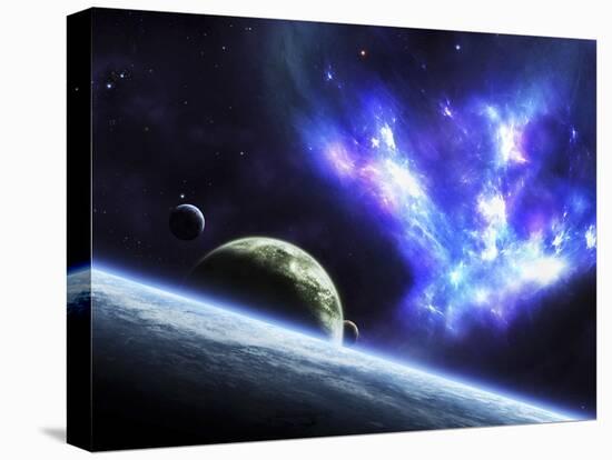 A Bird-Shaped Nebula Watches over a Group of Planets-Stocktrek Images-Stretched Canvas