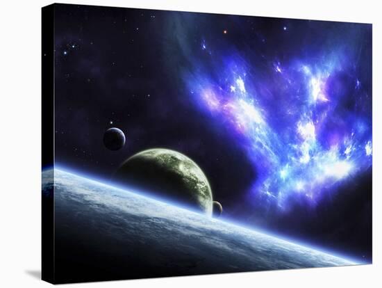 A Bird-Shaped Nebula Watches over a Group of Planets-Stocktrek Images-Stretched Canvas