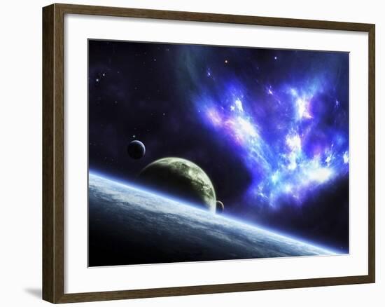 A Bird-Shaped Nebula Watches over a Group of Planets-Stocktrek Images-Framed Photographic Print