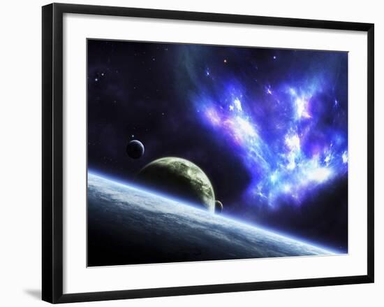 A Bird-Shaped Nebula Watches over a Group of Planets-Stocktrek Images-Framed Photographic Print