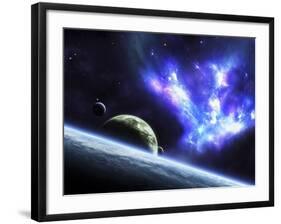 A Bird-Shaped Nebula Watches over a Group of Planets-Stocktrek Images-Framed Photographic Print