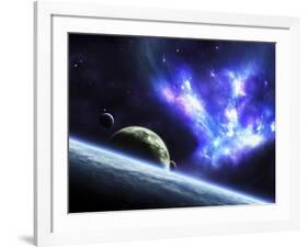 A Bird-Shaped Nebula Watches over a Group of Planets-Stocktrek Images-Framed Photographic Print