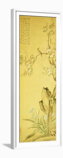 A Bird Standing on a Peach Blossom Tree, 1689-Wang Wu-Framed Giclee Print