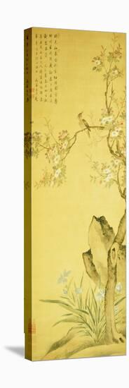 A Bird Standing on a Peach Blossom Tree, 1689-Wang Wu-Stretched Canvas