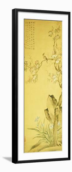 A Bird Standing on a Peach Blossom Tree, 1689-Wang Wu-Framed Giclee Print