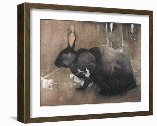 A Black Rabbit (Bodycolour on Linen)-Joseph Crawhall-Framed Giclee Print