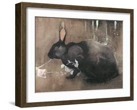 A Black Rabbit (Bodycolour on Linen)-Joseph Crawhall-Framed Giclee Print